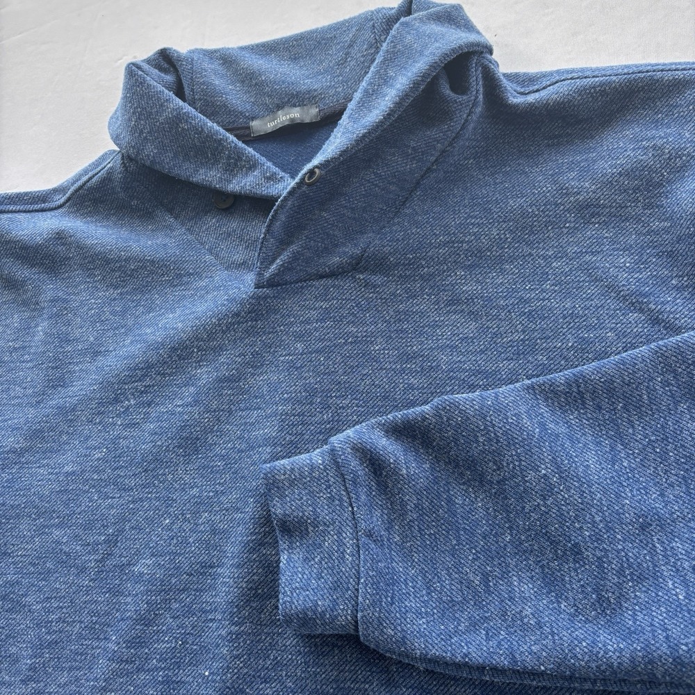 Turtleson Mens XL Blue Heather Shawl Collar Pullover Sweater Korea‎ Stretch